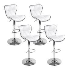 Artiss Set of 4 White Bar Stools Gas Lift Swivel PU Leather Seat Adjustable Height Chrome Steel Base Modern