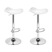 Artiss 2x White Bar Stools - PU Leather, Gas Lift, 360° Swivel, Chrome Base, Height Adjustable, Floor Protector