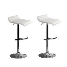 Artiss Sena 2x Adjustable Gas Lift Bar Stools in White - PU Leather, Chrome Finish, 360° Swivel, Scratch-Proof Base