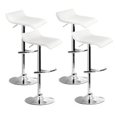 Artiss Sena 4x White Bar Stools - Adjustable Height PU Leather, 360° Swivel, Chrome Finish, Modern Kitchen Chairs