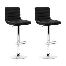 Artiss 2x Bar Stools Black PU Leather, 360° Swivel, Adjustable Height, Chrome Finish, Padded Seat, Floor Protector