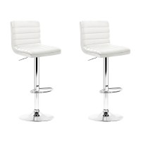 Artiss 2x White Bar Stools - Padded PU Leather, 360° Swivel, Adjustable Height, Chrome Finish, 150kg Capacity