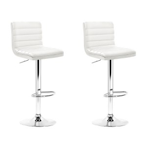 Artiss 2x White Bar Stools - Padded PU Leather, 360° Swivel, Adjustable Height, Chrome Finish, 150kg Capacity