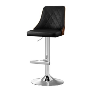 Artiss Black Leather Bar Stool, Bentwood Swivel, Adjustable 95-117cm, Anti-Slip, 150kg Capacity, Easy Assembly