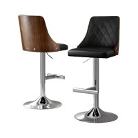Artiss Bar Stools Set of 2 Black Leather Swivel Adjustable 95-117cm Bentwood Back Kitchen Counter Chairs