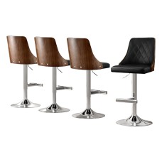 Artiss 4X Black Leather Bar Stools, Adjustable 95-117cm, Bentwood Backrest, Swivel, Anti-Slip, 150kg Capacity