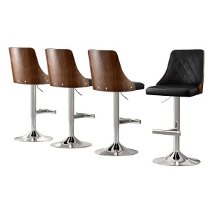 Artiss 4X Black Leather Bar Stools, Adjustable 95-117cm, Bentwood Backrest, Swivel, Anti-Slip, 150kg Capacity
