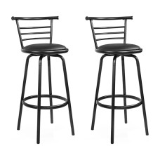 Artiss 2x Swivel Bar Stools - Black PU Leather, Curved Backrest, 360° Swivel, Steel Frame, 99cm Height, Set of