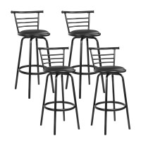 Artiss Set of 4 Swivel Bar Stools Black PU Leather Padded Seat 75cm Height Metal Frame for Kitchen or Bar