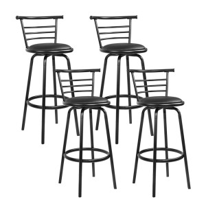 Artiss Set of 4 Swivel Bar Stools Black PU Leather Padded Seat 75cm Height Metal Frame for Kitchen or Bar