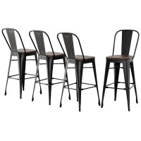 4x Artiss Metal Bar Stools with Wooden Seat, 76cm, Industrial Retro Kitchen Counter Stools, Black and Walnut