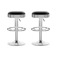 Artiss Set of 2 Backless PU Leather Bar Stools - Black, Chrome Finish, Swivel, Adjustable Height, Modern Design