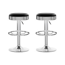 Artiss Set of 2 Backless PU Leather Bar Stools - Black, Chrome Finish, Swivel, Adjustable Height, Modern Design