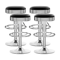 Artiss 4x Black Bar Stools - PU Leather Padded Seat, Chrome Gas Lift, Swivel, Steel Base, 59-81cm Height, 130kg Capacity