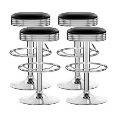 Artiss 4x Black Bar Stools - PU Leather Padded Seat, Chrome Gas Lift, Swivel, Steel Base, 59-81cm Height, 130kg Capacity