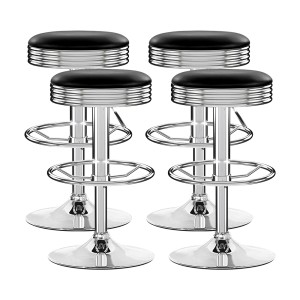 Artiss 4x Black Bar Stools - PU Leather Padded Seat, Chrome Gas Lift, Swivel, Steel Base, 59-81cm Height, 130kg Capacity