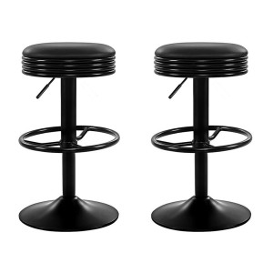Artiss 2x Anton Bar Stools - Black PU Leather, Gas Lift, Swivel, Chrome Base, 59-81cm Height, Anti-Scratch Protector
