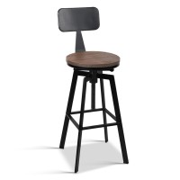 Artiss Vintage Bar Stool - Adjustable Height, 360° Swivel, Elm Wood Seat, Metal Frame, Anti-Slip, 63.5-79.5cm