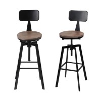 Artiss 4x Angus Adjustable Bar Stools with Backrest, Elm Wood Seat, 360° Swivel, Metal Frame, 63.5-79.5cm Height