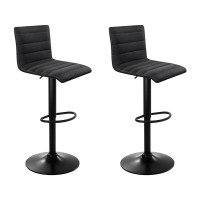 Artiss 2x Bar Stools Black - Gas Lift, Faux-Linen Fabric, High Density Foam, 360° Swivel, Adjustable Height, Set of 2