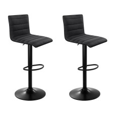 Artiss 2x Bar Stools Black - Gas Lift, Faux-Linen Fabric, High Density Foam, 360° Swivel, Adjustable Height, Set of 2