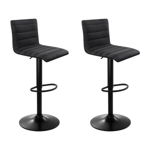 Artiss 2x Bar Stools Black - Gas Lift, Faux-Linen Fabric, High Density Foam, 360° Swivel, Adjustable Height, Set of 2