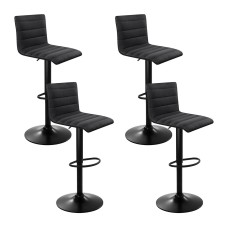 Artiss 4x Black Bar Stools Set - Gas Lift, 360° Swivel, Faux-Linen, High-Density Foam, Adjustable Height 88-108cm
