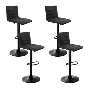 Artiss 4x Black Bar Stools Set - Gas Lift, 360° Swivel, Faux-Linen, High-Density Foam, Adjustable Height 88-108cm