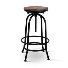 Artiss Adjustable Bar Stool - Elm Wood Seat, Steel Frame, Swivel Design, 70-90cm, Industrial Style, Anti-Slip Base