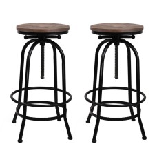 Artiss Set of 2 Adjustable Bar Stools, Elm Wood Seat, Black Steel Frame, 360° Swivel, 70–90cm, Modern Chairs