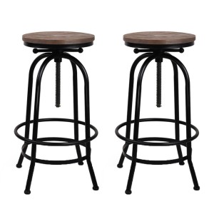 Artiss Set of 2 Adjustable Bar Stools, Elm Wood Seat, Black Steel Frame, 360° Swivel, 70–90cm, Modern Chairs