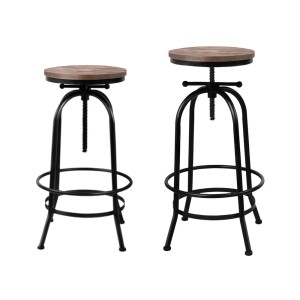 Artiss 4x Adjustable Bar Stools - Elm Wood Seat, Steel Frame, 70-90cm Height, Swivel Design, Industrial Vintage Style