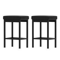 2x Artiss Metal Bar Stools Black PU Leather Seat, 66cm, Reinforced Steel Frame, Kitchen Counter Chairs Set