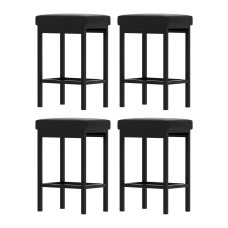 Artiss Set of 4 Metal Bar Stools with PU Leather Padded Seat, 66cm Height, Black, Reinforced Steel Frame
