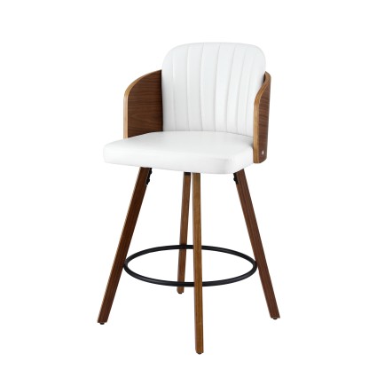 Artiss Wooden Bar Stool 58cm – Swivel Kitchen Counter Chair, White PU Leather & Plywood, Modern Design