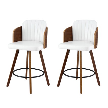 Artiss Wooden Bar Stools 2x 360° Swivel Kitchen Counter Chair Set White PU Plywood 58cm Seat Height