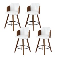 Artiss Wooden Bar Stools 360° Swivel White PU Leather Plywood Kitchen Counter Chairs 58cm Set of 4