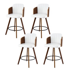 Artiss Wooden Bar Stools 360° Swivel White PU Leather Plywood Kitchen Counter Chairs 58cm Set of 4