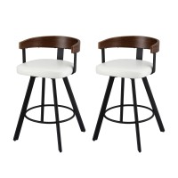 2x Artiss Bar Stools White PU Leather Swivel Kitchen Counter Chairs Walnut Bentwood Back Metal Legs 84.5cm Set