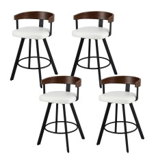 4x Artiss Bar Stools Swivel Kitchen Chairs White PU Leather, Walnut Bentwood Back, Metal Legs, Modern Counter Seating