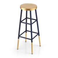 Artiss Metal Bar Stool in Gold & Navy - Stylish Two-Tone Design, 76cm Height, 120kg Capacity, Anti-Slip Protection