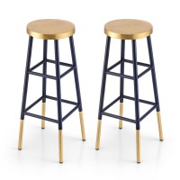 Artiss 2x Metal Bar Stools in Gold Navy - 76cm, 120kg Capacity, Anti-Slip, Gilded Round Seat, Modern Two-Tone Design