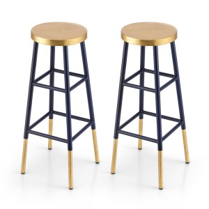 Artiss 2x Metal Bar Stools in Gold Navy - 76cm, 120kg Capacity, Anti-Slip, Gilded Round Seat, Modern Two-Tone Design