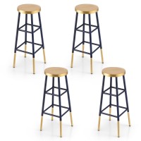 Artiss 4x Bar Stools Metal Gold Navy - Stylish Two-Tone Design, Sturdy 120kg Capacity, 76cm Seat Height, Easy Assembly