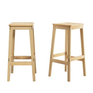 Artiss 2x Bar Stools 70cm Rubber Wood and Rattan Kitchen Chairs with Footrest, Anti-Slip, Easy Assembly, Natural