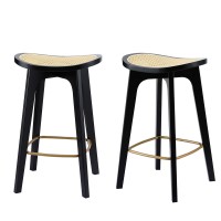 Artiss Set of 2 Bamboo Rattan Bar Stools – Black, 67cm, Anti-Slip, Gold Footrest, Easy Assembly, 120kg Capacity