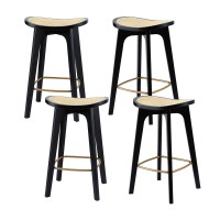 Artiss 4x Rattan Bar Stools - Bamboo Frame, Black Two-Tone, 67cm Seat, Anti-Slip, 120kg Capacity, Easy Assembly