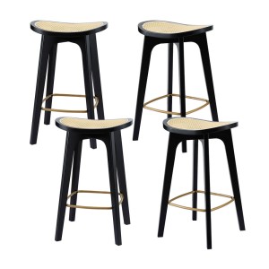 Artiss 4x Rattan Bar Stools - Bamboo Frame, Black Two-Tone, 67cm Seat, Anti-Slip, 120kg Capacity, Easy Assembly