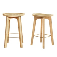 Artiss 2x Bamboo Rattan Bar Stools 67cm Counter Chairs Kitchen Barstools with Footrest, Sturdy & Easy Assembly