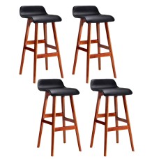 Artiss Sliva 4x Bar Stools - Black PU Leather, Bentwood Frame, 74cm Seat Height, Set of 4, Durable & Stylish Design